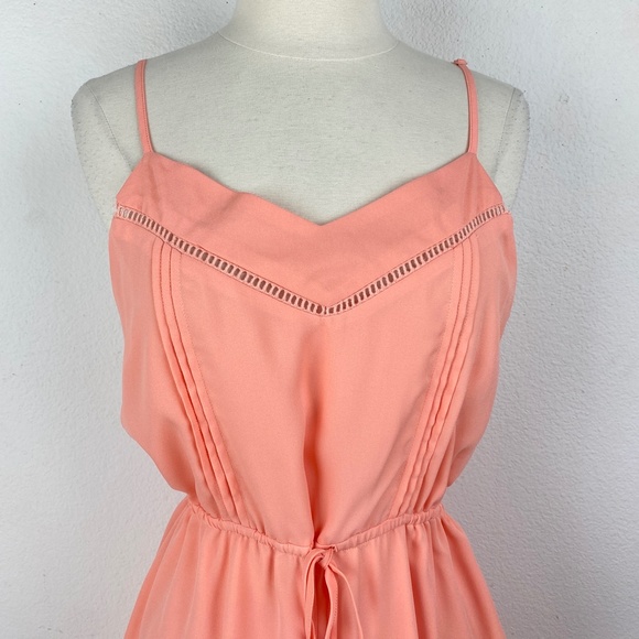 Paper Crane Peach Chiffon Chemise Mini Dress Size Medium Drawstring Waist Zip - Picture 2 of 14